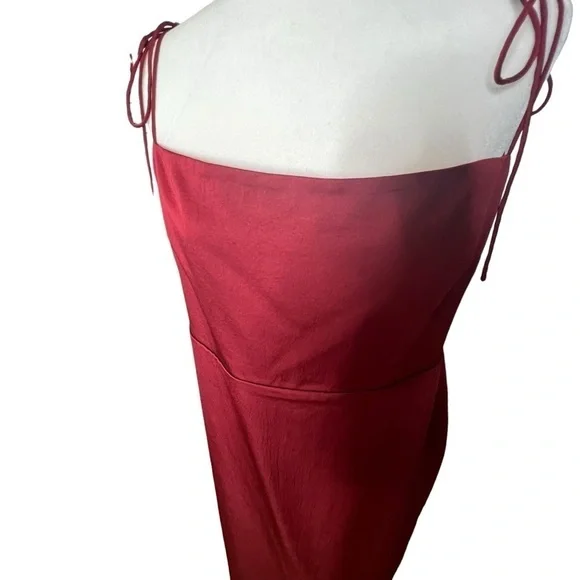 J.Crew Tie-Strap Textured Satin Midi Dress in Deep Red Size 14 - Picture 7 of 15